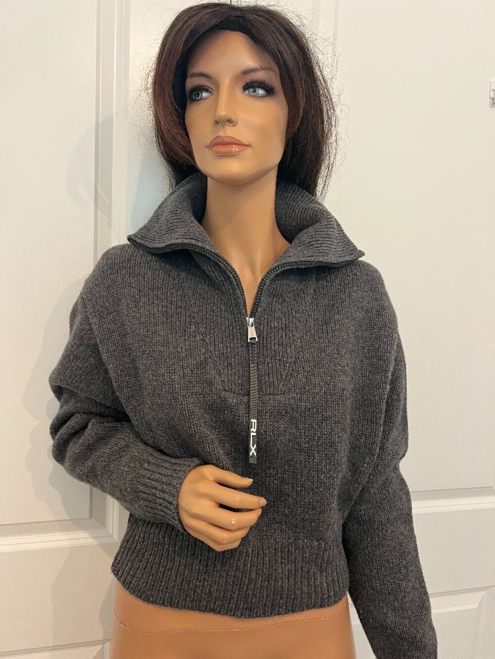 RLX Ralph Lauren Gray Wool Blend Quarter Zip Gray Logo Pull Sweater sz XS (4-6)